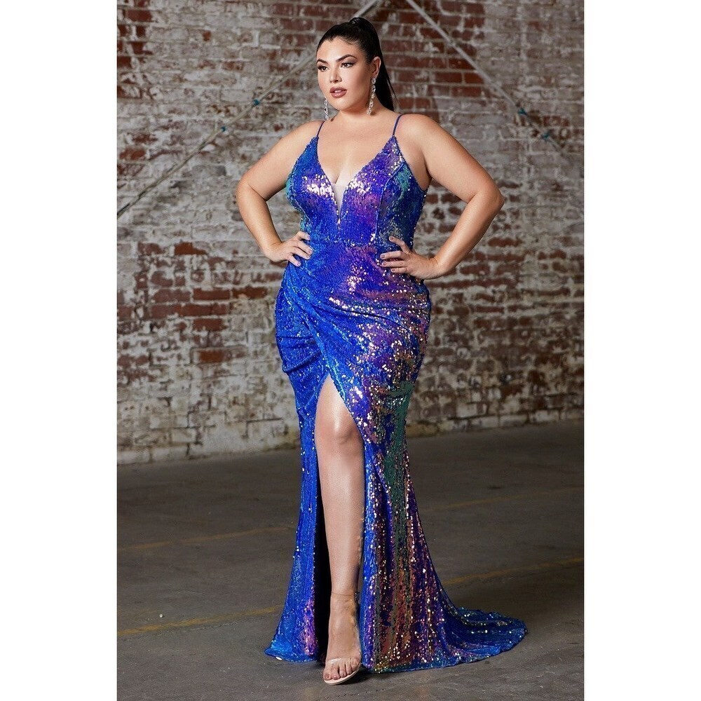 Color Changing Sequin Plus Size Gown 35452 Lapis